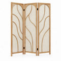 3-delig kamerscherm 120 x 170 cm van massief paulowniahout in naturel en crème