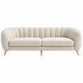 Gebogen 2-zitsbank 200 x 90 x 78 cm van crèmekleurige bouclé met goudkleurige stalen poten