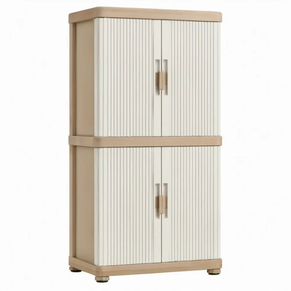 Beige-witte PP-kast met 4 deuren en 4 legplanken, 65 x 45 x 165 cm
