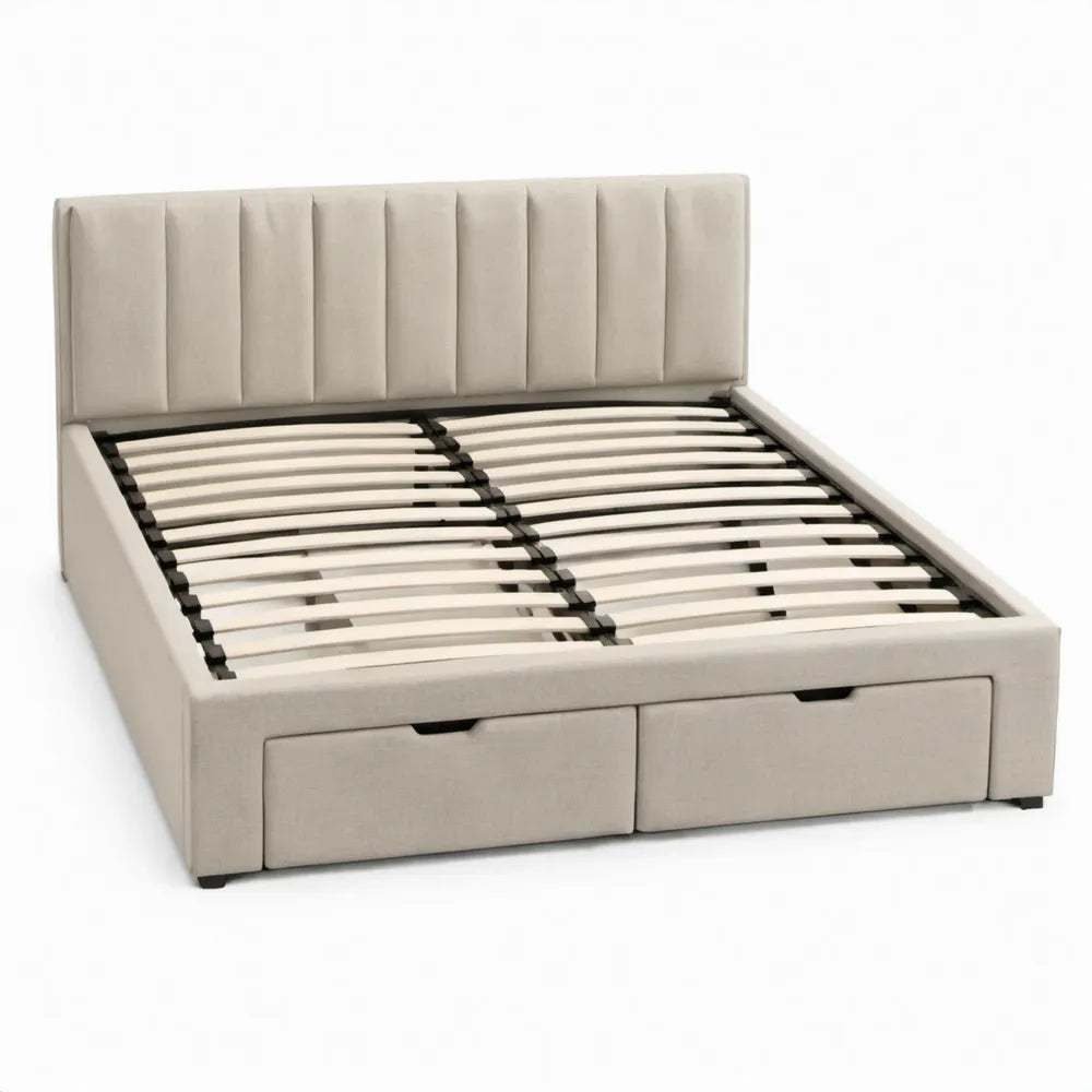 Gestoffeerd bedframe met 2 opberglades en lattenbodem 160 x 200 cm Beige