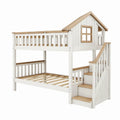 Kinderstapelbed in huisvorm 90 x 200 cm – Wit/Naturel grenenhout