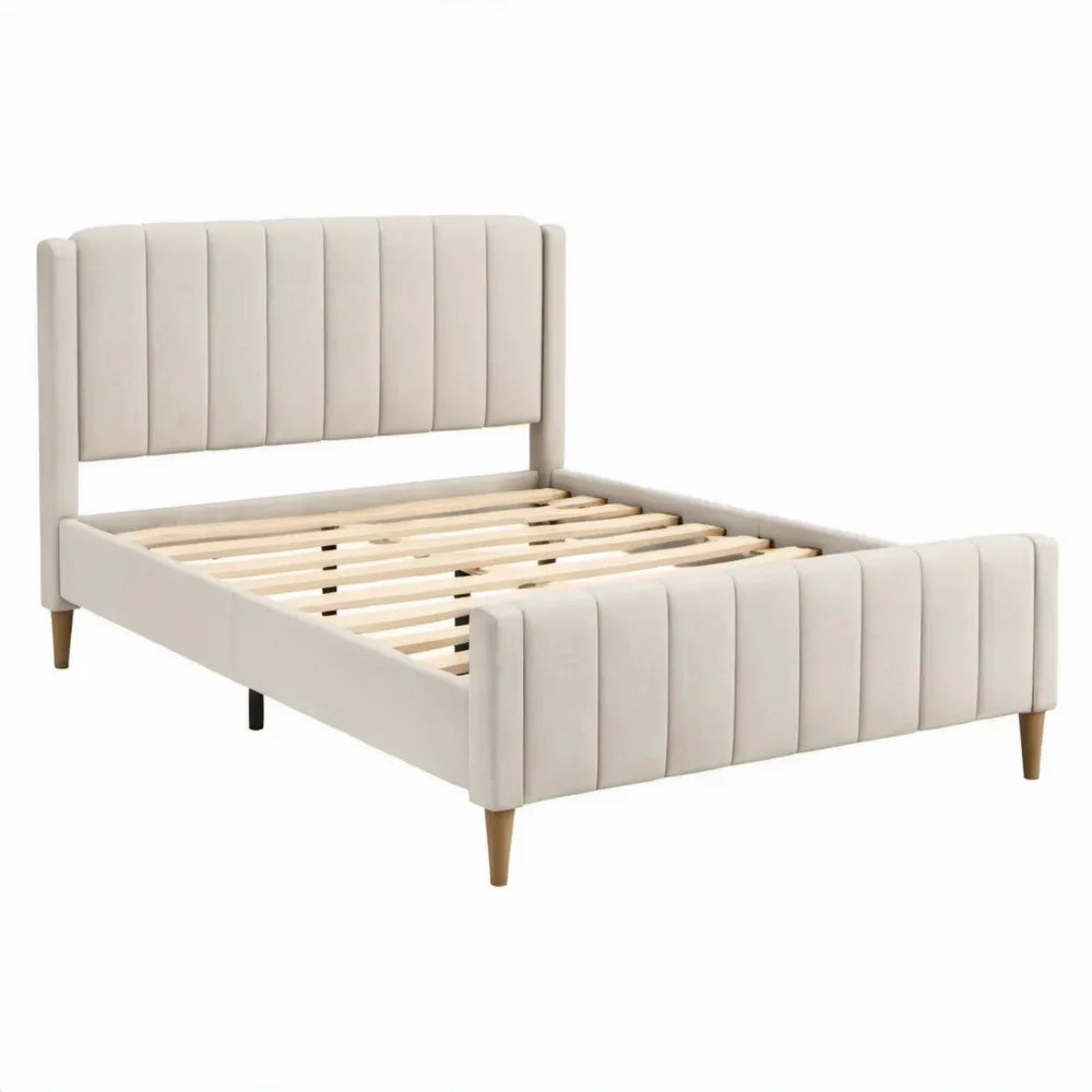 Gestoffeerd bedframe 160 x 200 cm in crème met lattenbodem