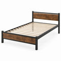 Bedframe 140 x 200 cm van zwart staal en donkerbruine spaanplaat met lattenbodem