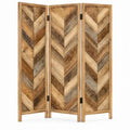Kamerscherm met 3 panelen van massief gerecycled teakhout, 120 x 170 cm, naturel chevronpatroon