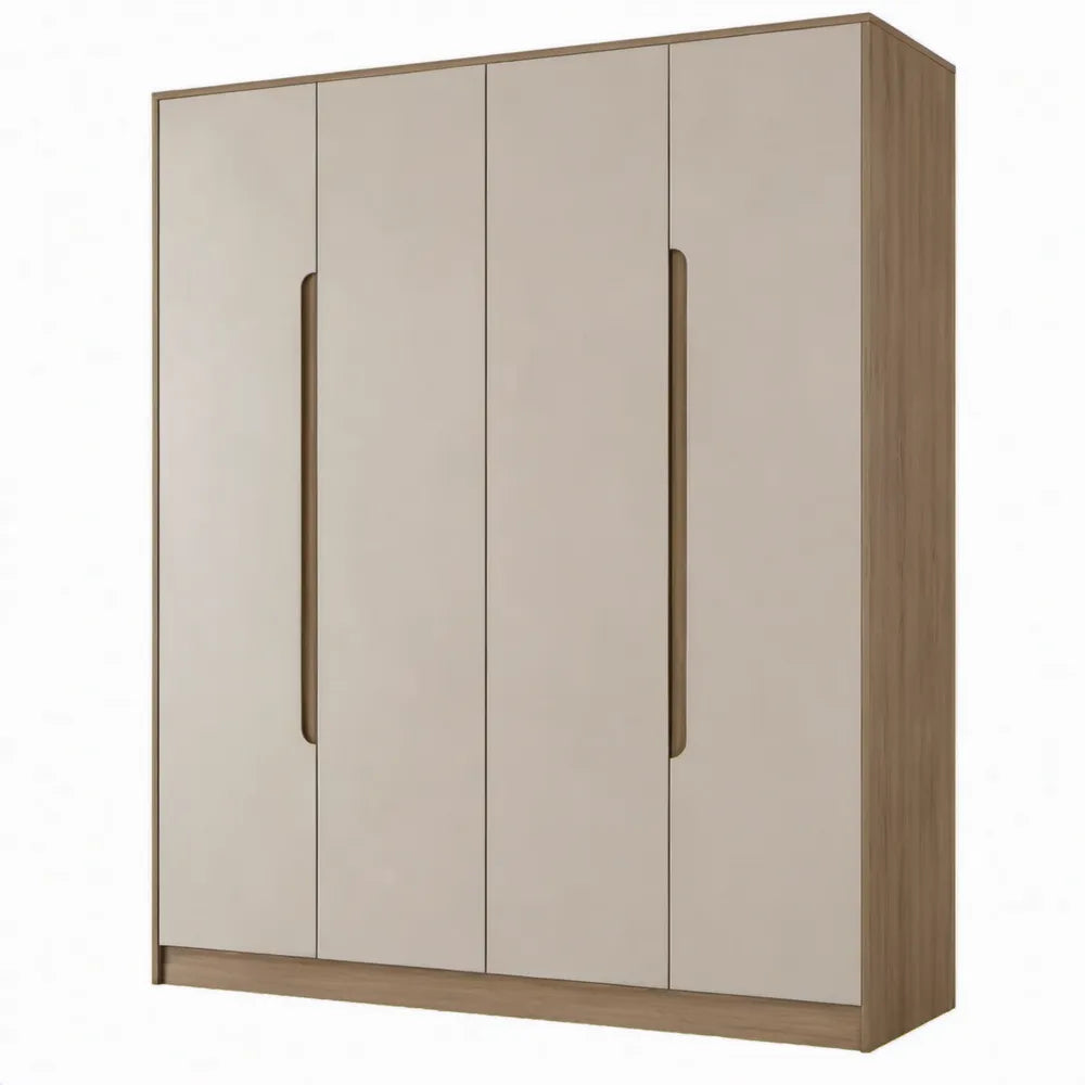 Kledingkast met 4 deuren, 180 x 52 x 200 cm, Beige/Eikendecor