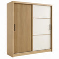 Schuifdeurkast 120 x 60 x 200 cm in naturel eiken, wit en zwart