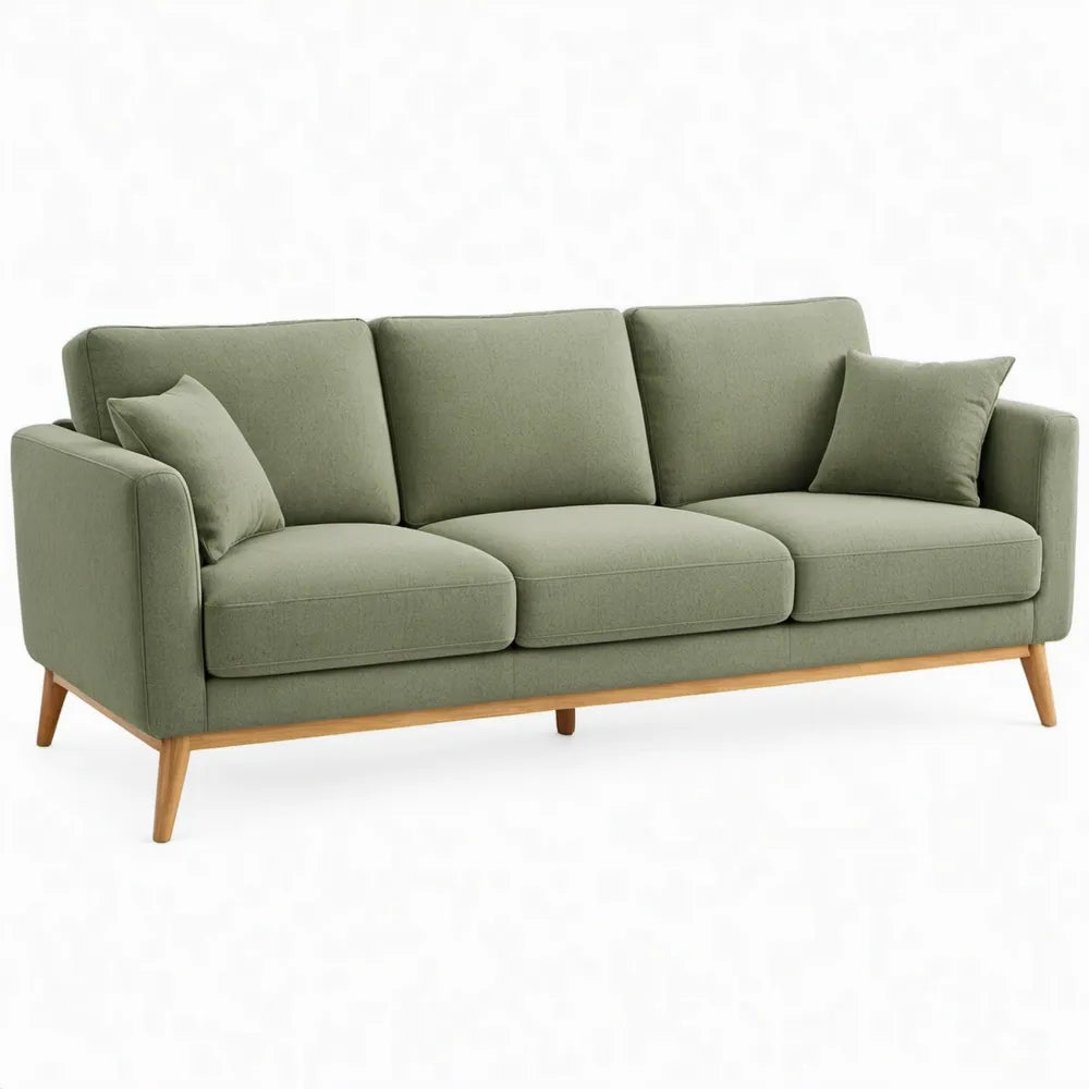 Driezitsbank 210 x 85 x 85 cm Olijfgroen met Naturelhouten Poten