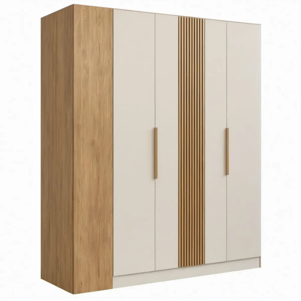 Kledingkast met 4 draaideuren, 180 x 60 x 210 cm, wit en eikenkleurig