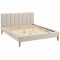 Gestoffeerd bedframe 160 x 200 cm Beige met naturelbruine poten