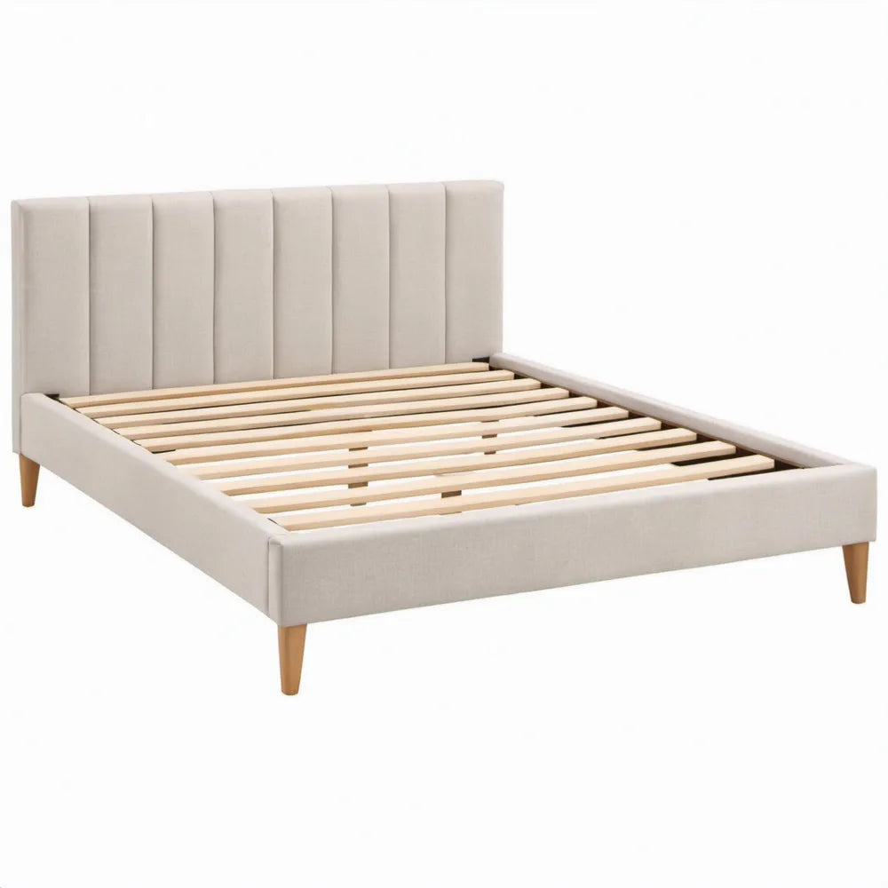 Gestoffeerd bedframe 160 x 200 cm Beige met naturelbruine poten