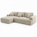 Beige hoekbank met chaise longue links, bouclé polyester, 280 x 170 x 85 cm