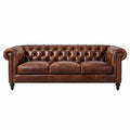 Chesterfield 3-zitsbank van bruin PU-leer, 220 x 90 x 75 cm